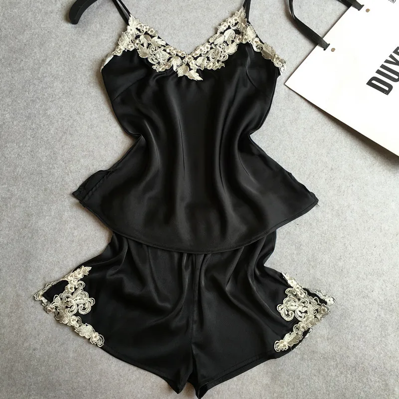 Osol Satin Pajama Set V Средства ухода за кожей шеи без рукавов на пижамы Для женщин