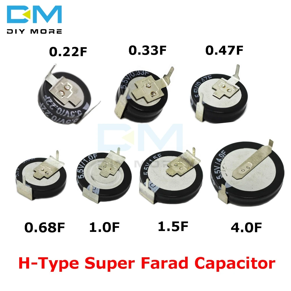 Diymore супер фарадный конденсатор с алюминиевой крышкой, 5,5 V 0.22F 0.33F 0.47F 0.68F 1F 1.5F 4F C-Тип V-Тип H-Тип конденсатор с алюминиевой крышкой, H C V Стиль ультраконденсатор