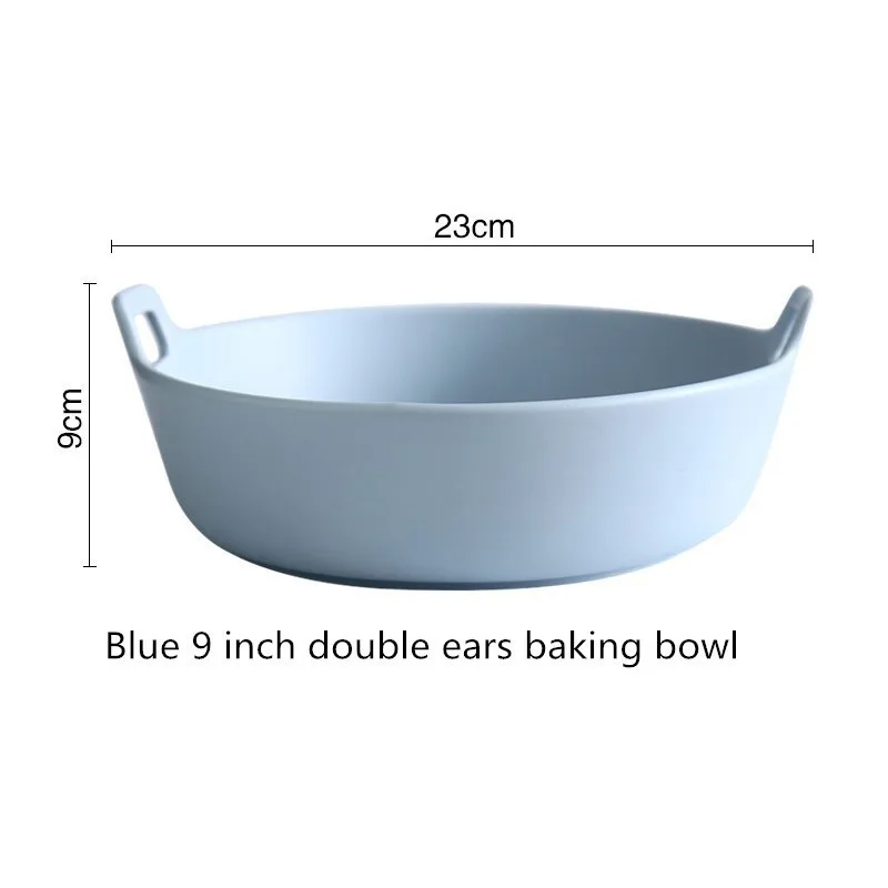 Blue9inchdoubleearsb Однотонные миски в скандинавском стиле, наборы керамических тарелок и тарелок, обеденные тарелки белого и синего цвета, поднос для еды, домашний подарок AKUHOME - Цвет: Blue9inchdoubleearsb