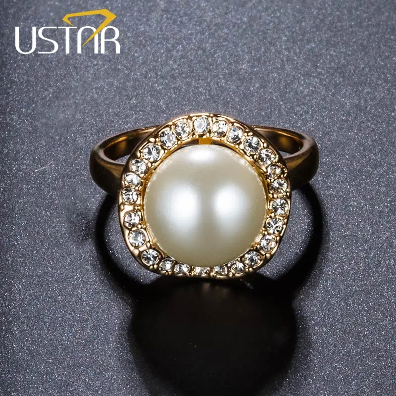 Новые Обручальные кольца USTAR для женщин цвета розового золота с кристаллами и