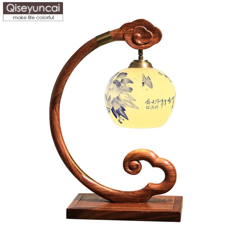 Новинка 2019 китайская настольная лампа Qiseyuncai из красного дерева винтажная