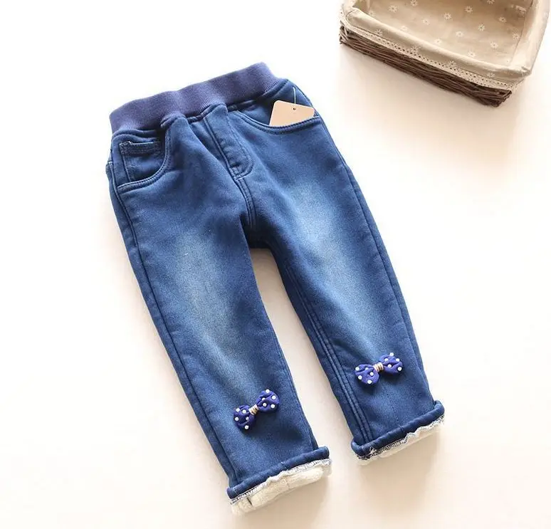 Новое поступление зимние джинсы для маленьких девочек плотные теплые детские