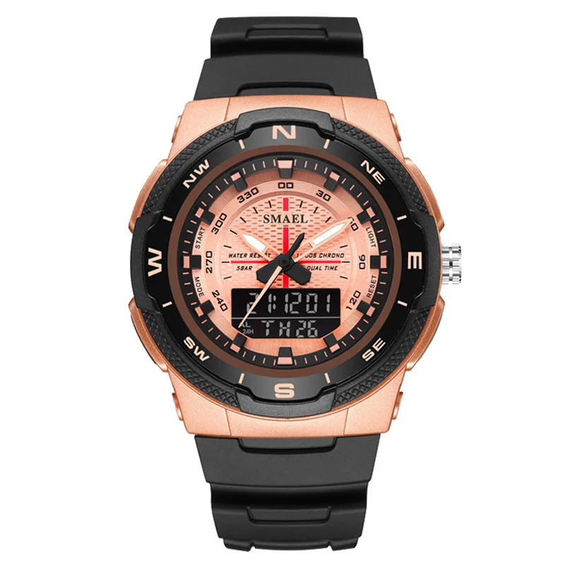 Black RoseGold SMAEL, брендовые часы для мужчин, водонепроницаемые, ремешок из смолы, аналоговые кварцевые часы для мужчин, s, повседневные, модные, спортивные, цифровые часы для мужчин, Relogio Masculino - Цвет: Black RoseGold