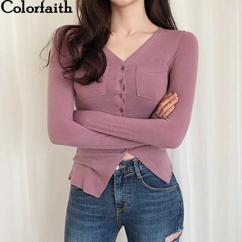 Colorfaith женские блузки и рубашки 2021 осень весна Женская Повседневная мода пуговицы