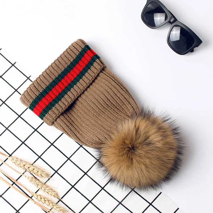 Серая норковая шарик из меха енота шапка помпоны зимняя женская девочка Вязаная