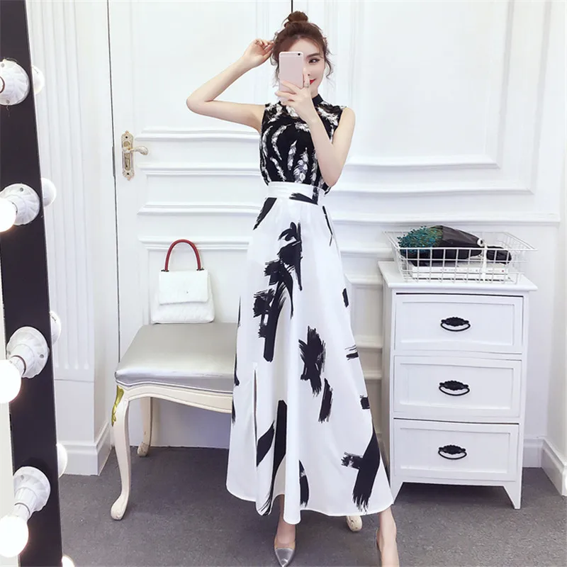 

Two Piece Set Women Dresses Summer 2021 Feather Print Crop Top Long Skirts Suits Korean Fashion Clothes Slim Outfits LR246