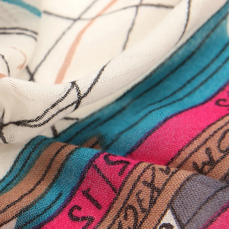 Женский кашемировый шарф синий и красный тонкий летний из натуральной ткани