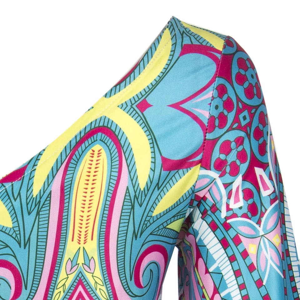 Dresses One-Shoulder Ethnic Summer Beach Dress 2019 New Sexy Slim Flare Sleeve Large Swing Mini Floral Print Women | Женская одежда