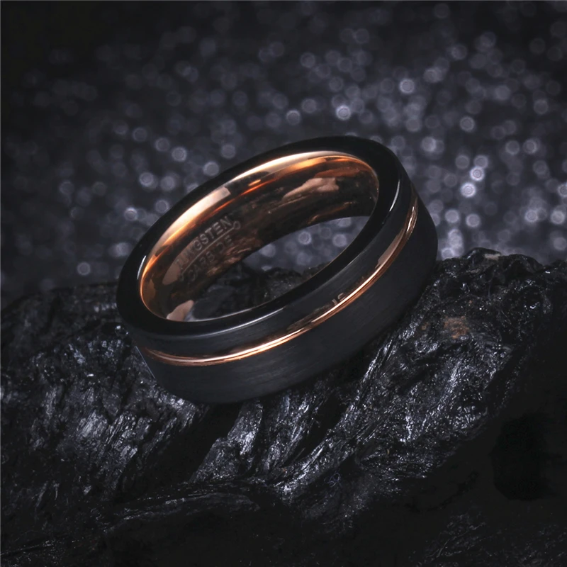 

My Orders Tungsten Wedding Band Ring 6mm for Male Female Black & Rose Gold Color Pipe Cut Brushed Polish Size 6 to 10.5
