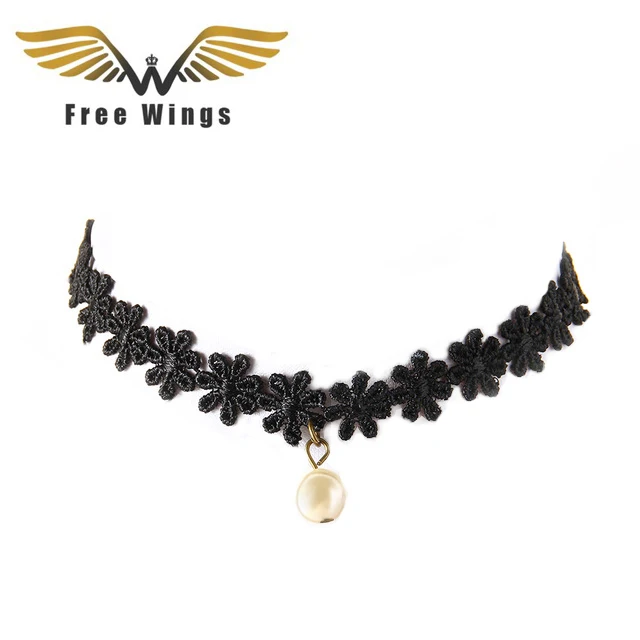 чокер Колье Ожерелье Черного Кружева Цветок 2016 Новый Короткие Ожерелья для