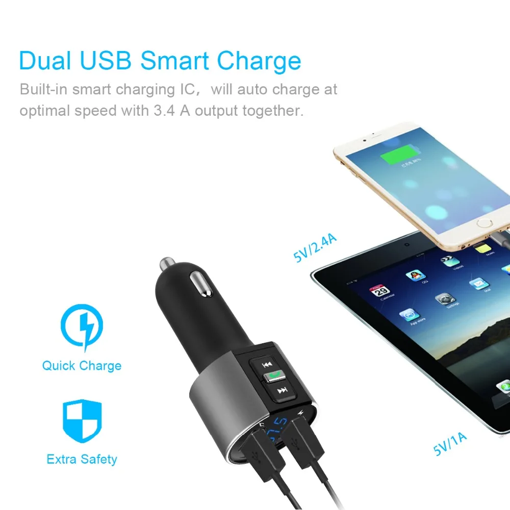 Автомобильный MP3-плеер u-диск музыкальный fm-передатчик Bluetooth автомобильный комплект 3.4A двойное USB Автомобильное зарядное устройство Bluetooth приемник контроль напряжения