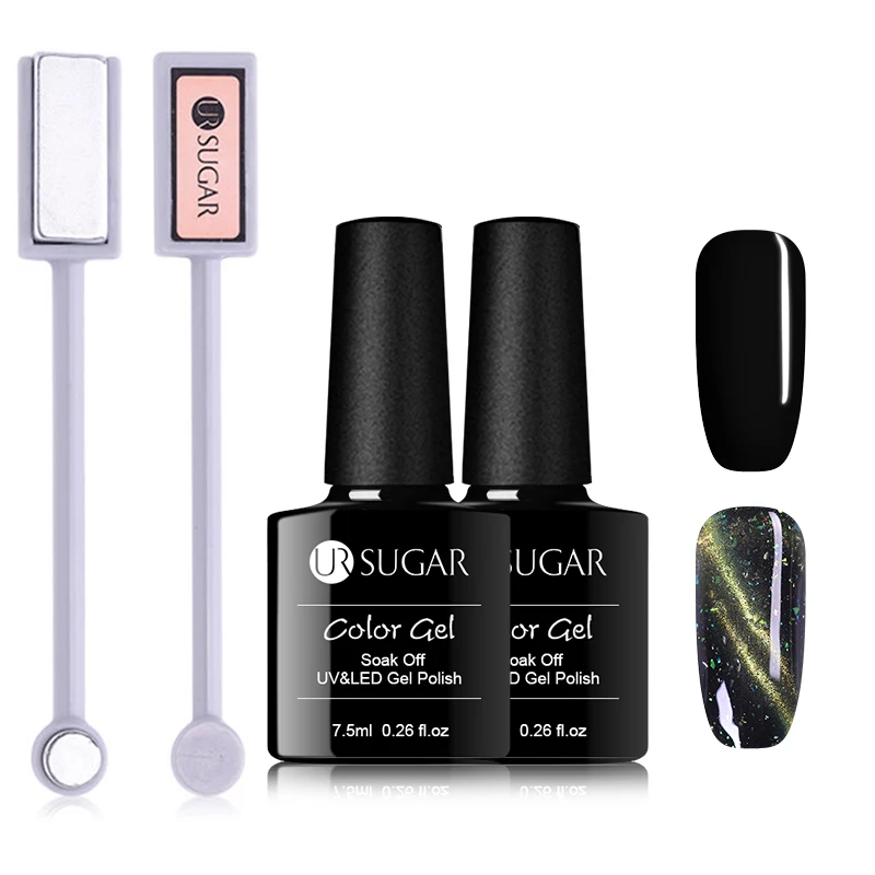 UR-04 Ur Sugar, 3 шт., 7,5 мл, светящийся УФ-Гель-лак кошачий глаз, светится в темноте, 3D магнитный, замачивается, Черная гелевая основа, Гель-лак для ногтей - Цвет: UR-04