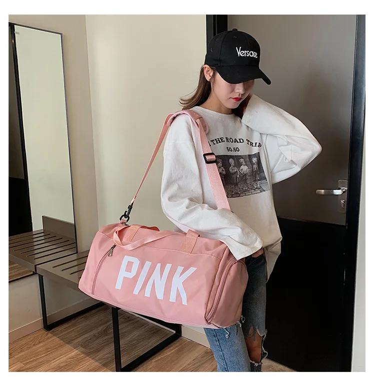 Женская дорожная сумка розового цвета с буквенным плечевая сумка с принтом для женщин Водонепроницаемая Сумка выходные портативные оксфорды женские сумки тоут