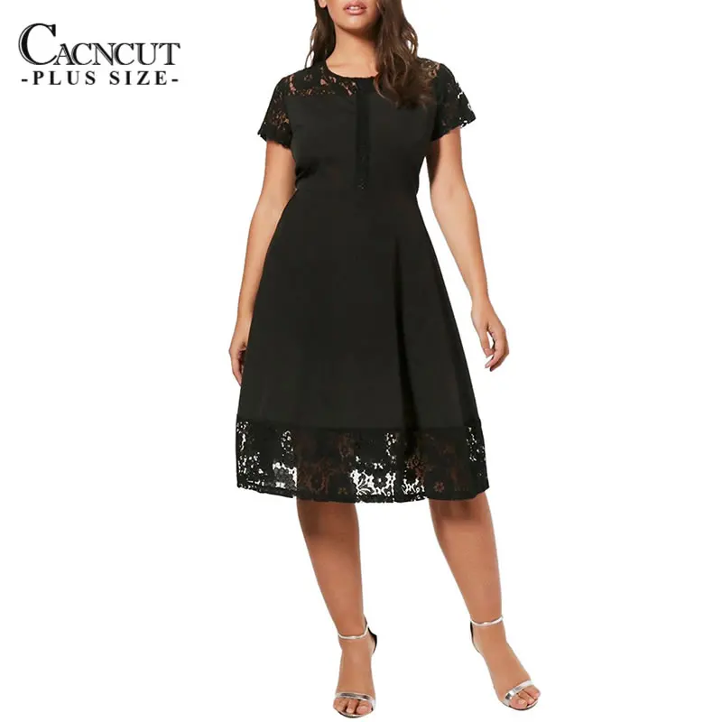 black 6XL модное летнее платье большого размера, повседневное элегантное кружевное платье, женские платья размера плюс, женская одежда Vestidos - Цвет: black