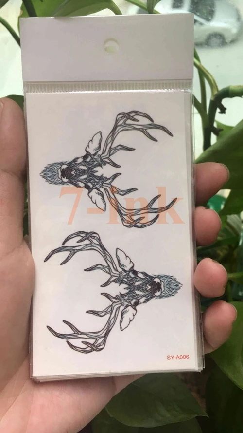 

Water Transfer fake tattoo body art sketch elk deer head tattoo Waterproof Temporary Tattoo flash tattoo for man woman 10.5*6 cm