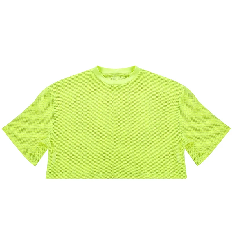 

ZOGAA Sexy Mesh Fluorescent Green Women T-shirts Loose Fit Midriff-baring Summer New Brand Cloth Streetwear Top Tees Slim Casual
