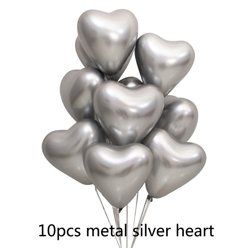 10pcs silver heart 20 шт. 10 дюймов металлические светящиеся синие латексные шары Свадебные темно-синие хромированные шары 10 шт. украшения для дня рождения детские товары - Цвет: 10pcs silver heart