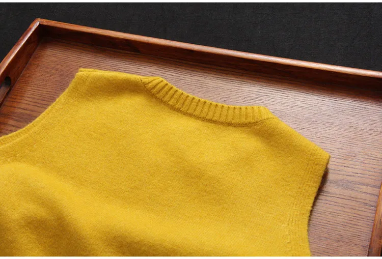 Sweet Lovely Jacquard Cats Tree Pattern Vest Pullovers Women Yellow Spring Autumn Knitted Waistcoats Sleeveless Vest Tops Tank