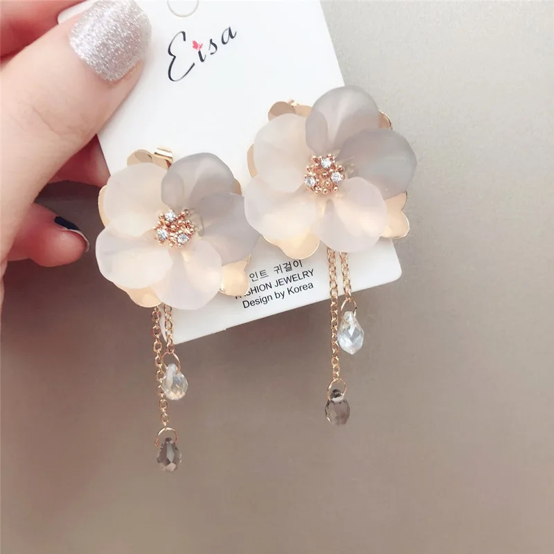 Милые серьги с кисточками в виде цветка стразы акрил имитация лепестков капли
