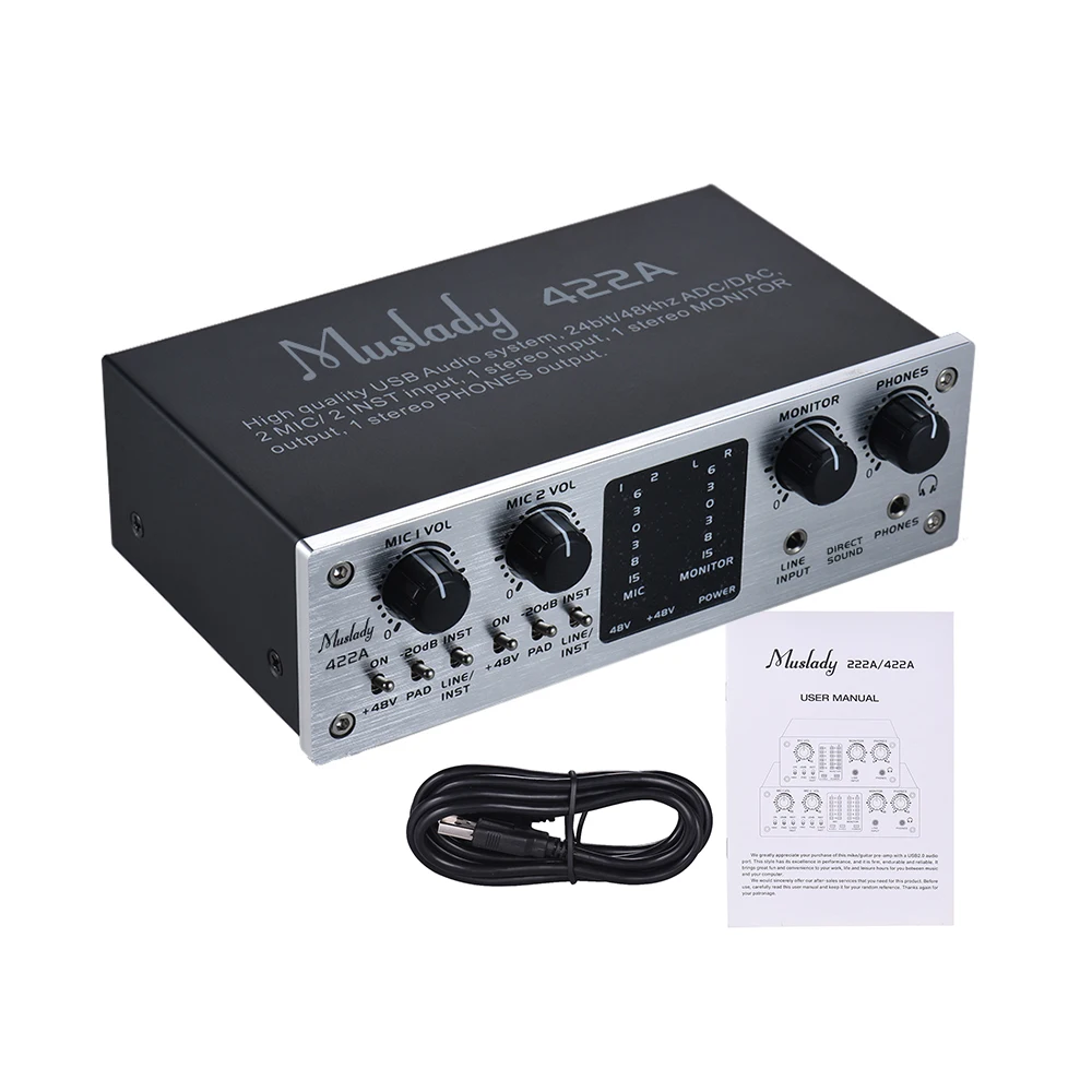 422A 4 канальная аудиосистема USB интерфейс внешняя звуковая карта + 48В phantom power DC 5В