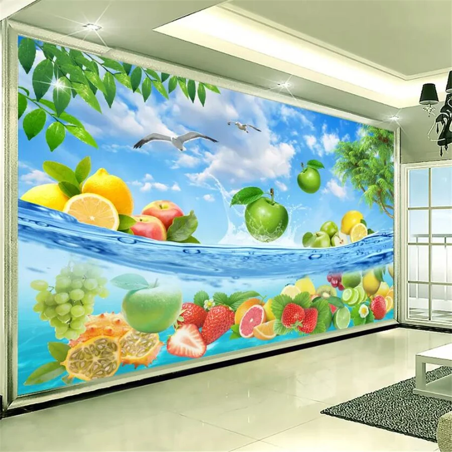 

Обои на заказ 3d фотообои HD фрукты свежие Летние Гавайские морские воды Гостиная ТВ фон настенная бумага 3d росписи