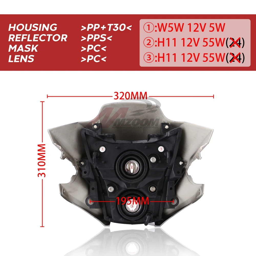 Налобный светильник для мотоцикла в сборе Kawasaki ER6N 2012 2016 13 14 15|Накладки и