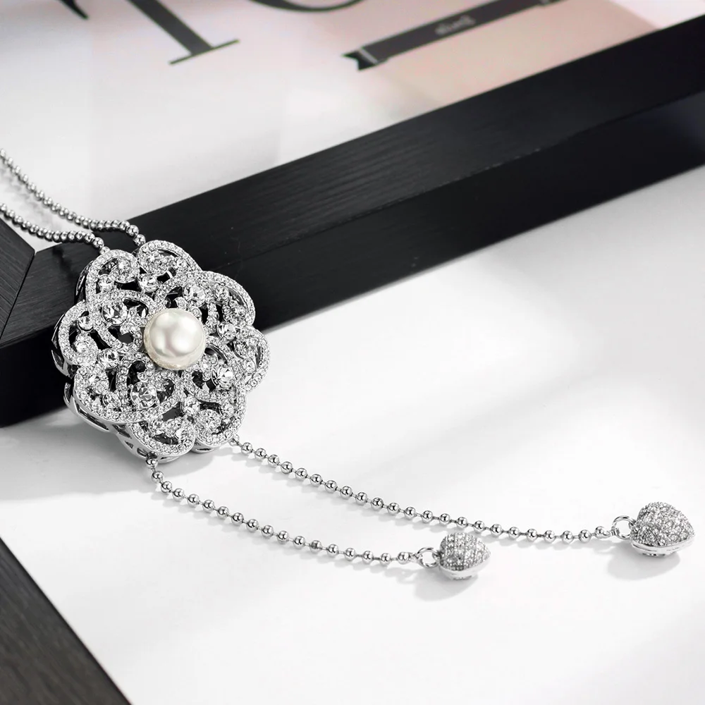 Neoglory австрийская Стразы с имитацией жемчуга модная Длинная цепочка для свитера