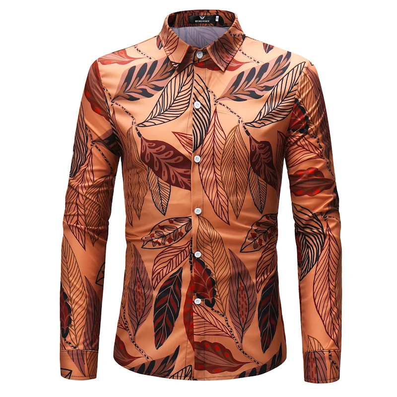 Осенняя Новая модная рубашка с принтом Высококачественная мужская приталенная