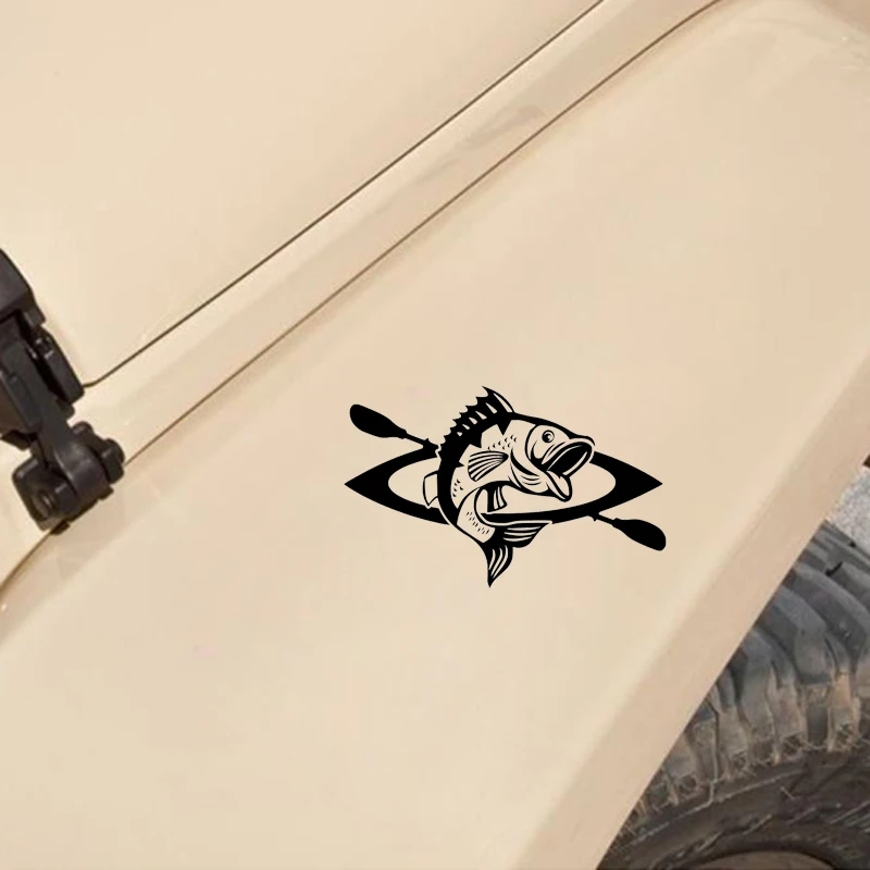 QYPF 17*10.7CM Interesting Exploring Canoe Ahd Fish Decor Car Styling Vinyl C16-1162 | Автомобили и мотоциклы