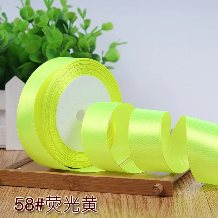 Fluorescent yellow 25 ярдов 6/10/15/20/25/40/50 мм шелковой лентой Свадебная вечеринка торжественное мероприятие украшения подарки DIY упаковка швейная ткань расходные материалы - Цвет: Fluorescent yellow