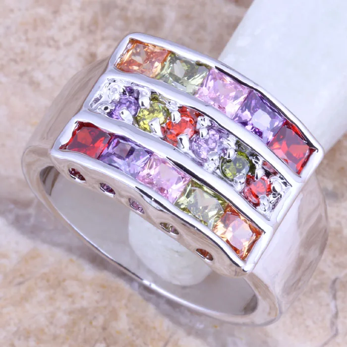 Чудесное многоцветное посеребренное женское кольцо, размер 6, 7, 8, 9, R1385