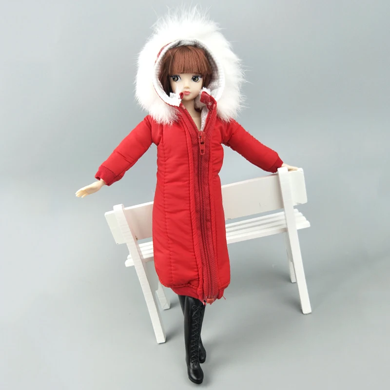 Красная Зимняя одежда длинное пальто для куклы Барби парка 1/6 BJD куртка 1:6
