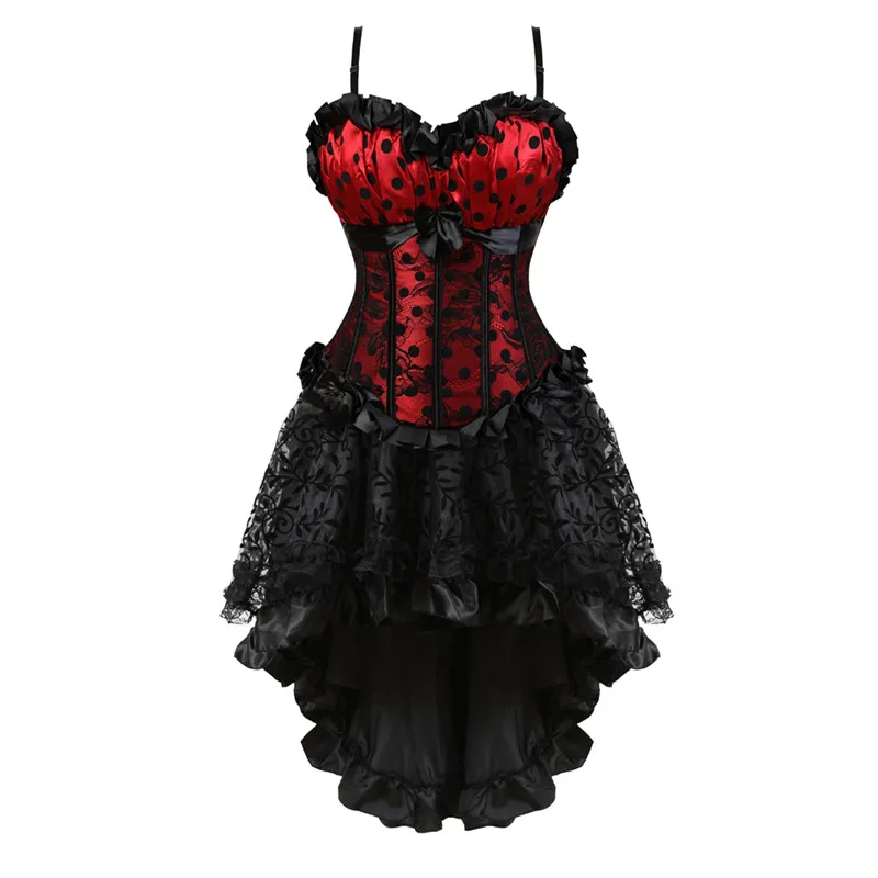 Corset Dress for Women Plus Size Dot Skirt Floral Lace with Straps Sexy Lingerie Corselet Red Black | Женская одежда