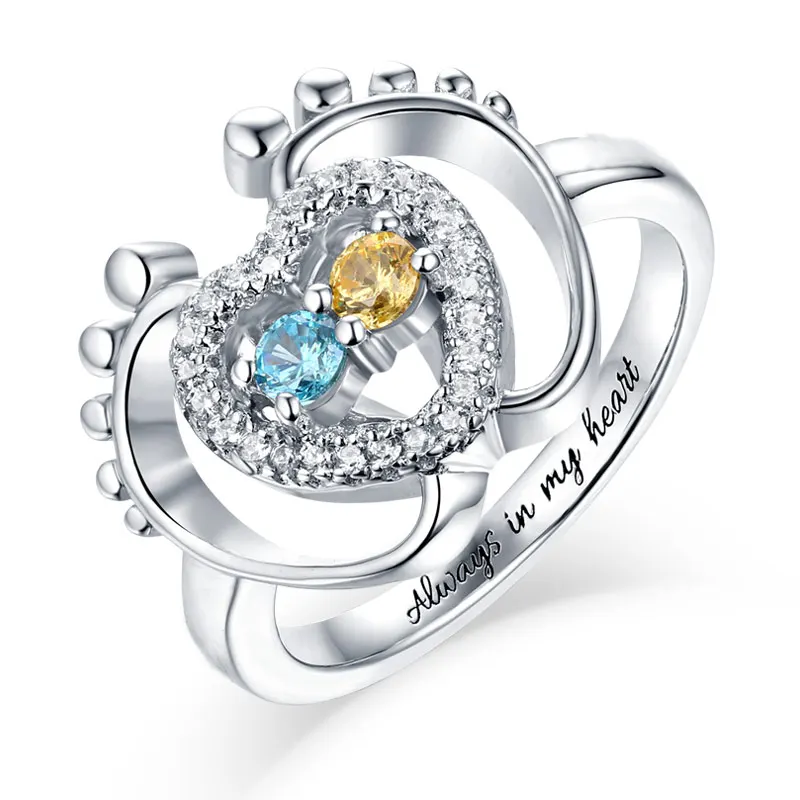 

Wholesale Personalized Women Footsteps Jewelry Foot Ring With Heart Birthstones For Lady Baby Foot Rings For Mom Christmas Gift