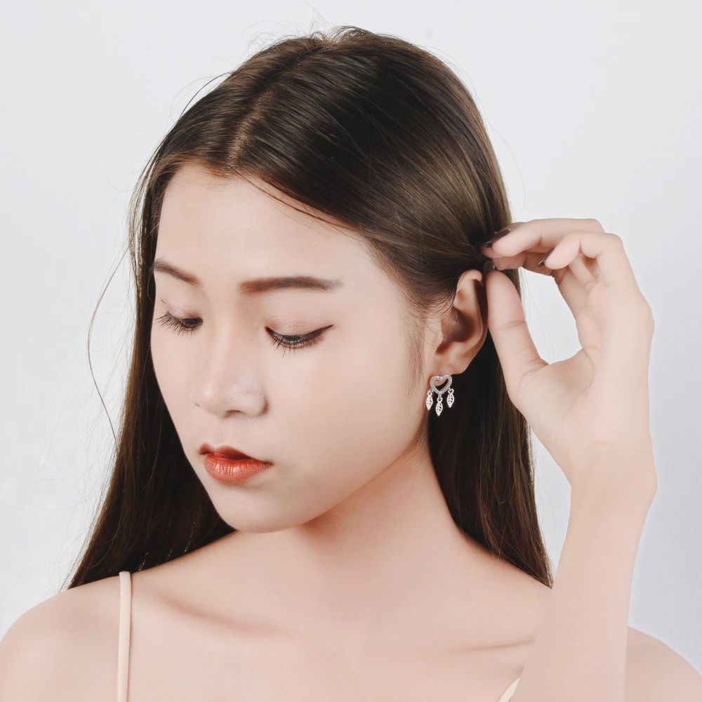 Серьги в форме сердца Ловцы снов с микро цирконием 925 пробы серебряные серьги для