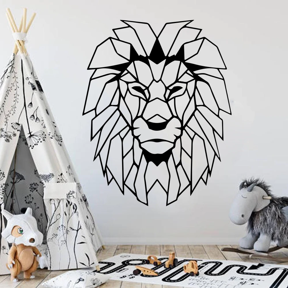 

Large Geometric Safari Lion Head Wall Decal Nursery Kids Room Cartoon Africa Lion Animal Jungle Wall Sticker Bedroom Vinyl Decor