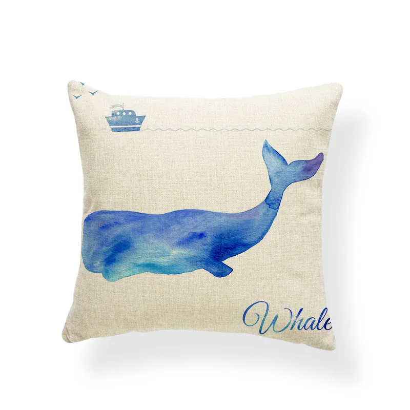 Whale Cushions Watercolor Ocean Zebra Geometry Diamond Heart Pillow Cushion For Sofa With Cover 43X43 Linen Blend Relax | Дом и сад