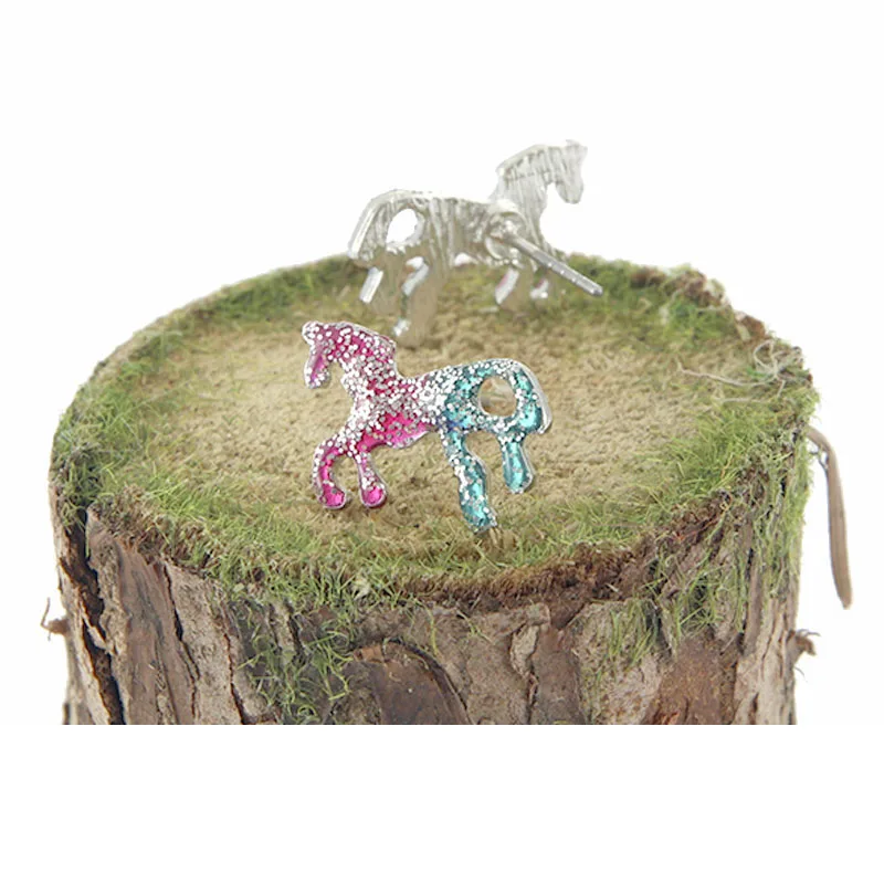 Trendy 2018 Multicolor Enamel Unicorn Stud Earrings For Women Personalized Jewelry Female Alloy Silver Horse Earring Brincos | Украшения и