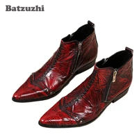 batzuzhi italy type boots men fashion dress leather boots anklemen zip pointed toe red party and wedding botas hombre eu38 46