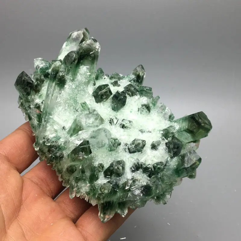 

BEST!! Rare New NATURAL Green Ghost Quartz Crystal Cluster Aura Quartz Crystal Titanium Bismuth Silicon Specimen