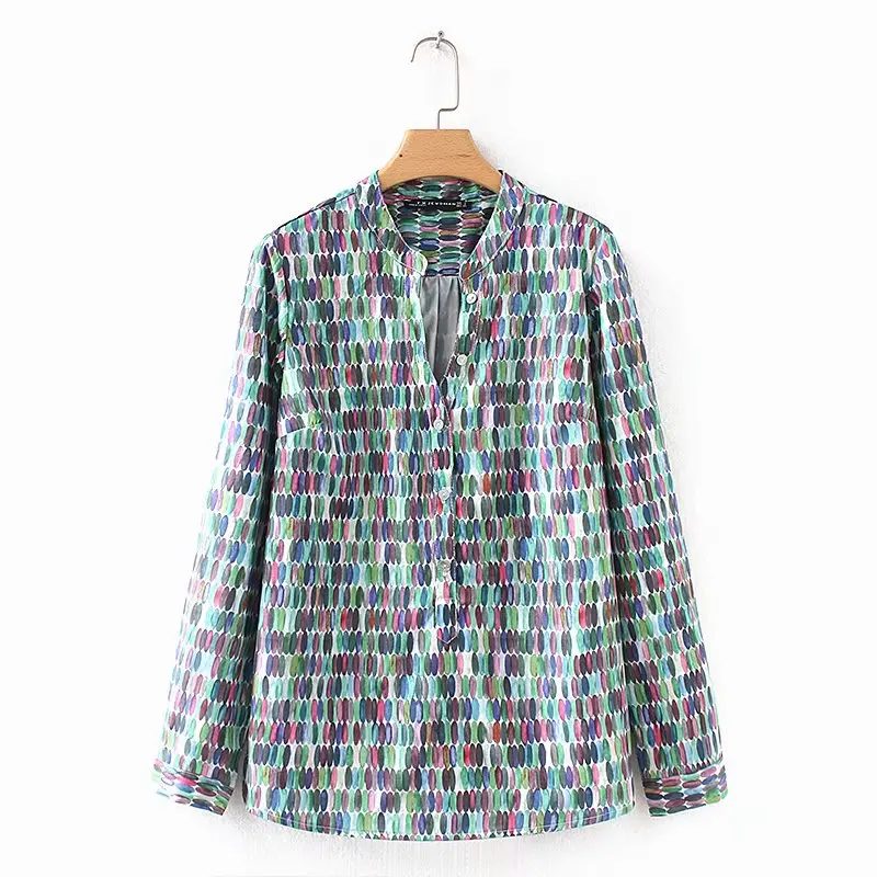 2018 Женские винтажные Стенд воротник красочные геометрическим принтом Марка