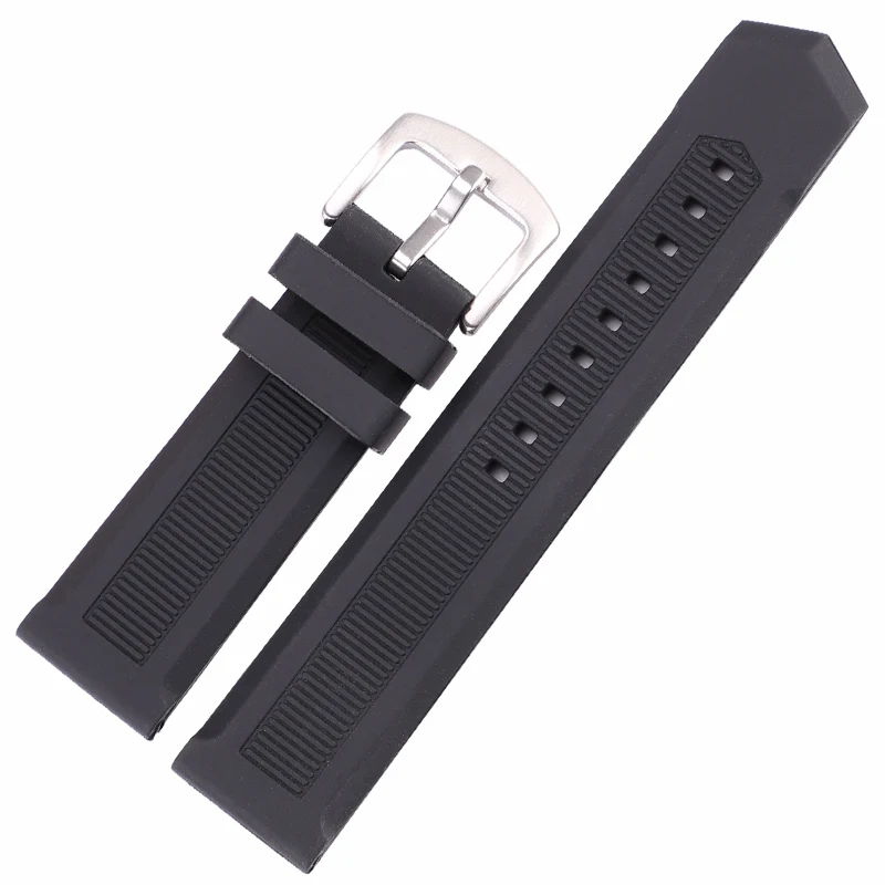 Black Silver Buckle 22 мм резиновый ремешок для часов для мужчин мягкий Дайвинг черный синий спортивные часы браслет металлическая пряжка аксессуары для часов - Цвет ремешка: Black Silver Buckle
