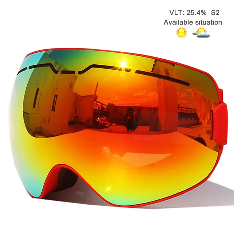 Новинка 2018 двухслойные противотуманные лыжные очки UV400 с большими линзами лыжная