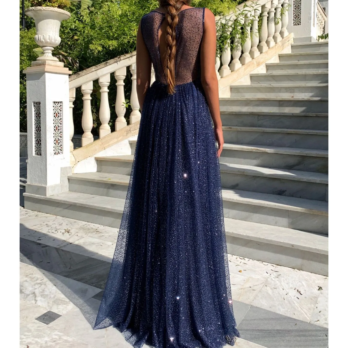 Женское вечернее платье без рукавов Сетчатое трапеция с открытой спиной