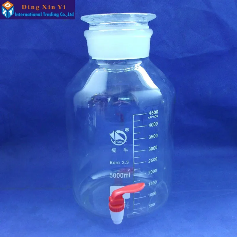 5000ml 1pc/lot aspirator bottle with ground-in Plastic stopper and stopcock  Glass bottle for serving wine or water