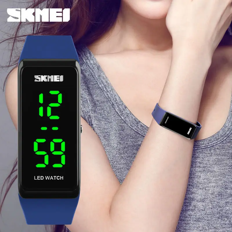 SKMEI спортивные женские часы для девочек простой дизайн светодиодные цифровые