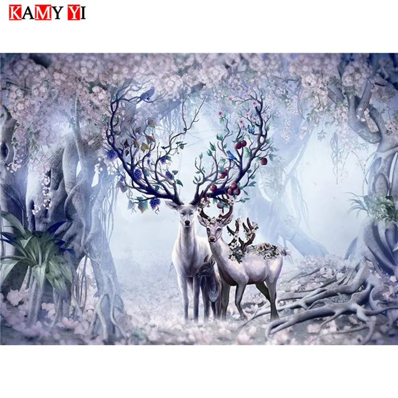 

KAMY YI полностью квадратная/круглая дрель 5D DIY Алмазная картина "Elk family" Мозаика стежка Алмазная вышивка домашний Декор подарок HYY