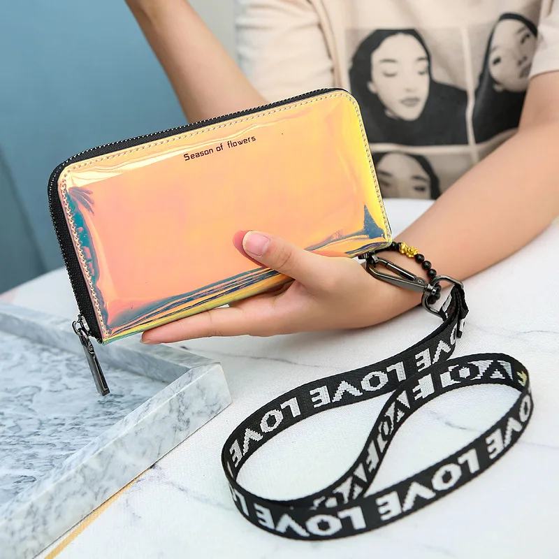 Orange Новые женские кошельки, геометрические светящиеся клатчи, женская сумка на молнии для телефона, Вместительная женская сумка для монет, держатели кошельков с бумажником - Цвет: Orange