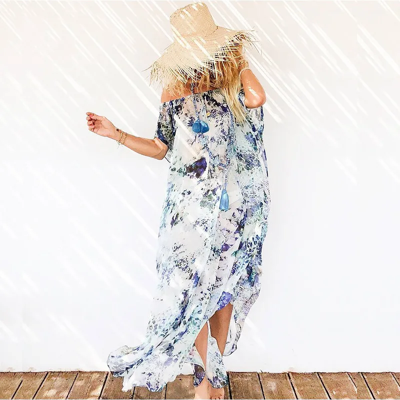 Летние женские платья Boho платье с открытыми плечами повседневное пляжное