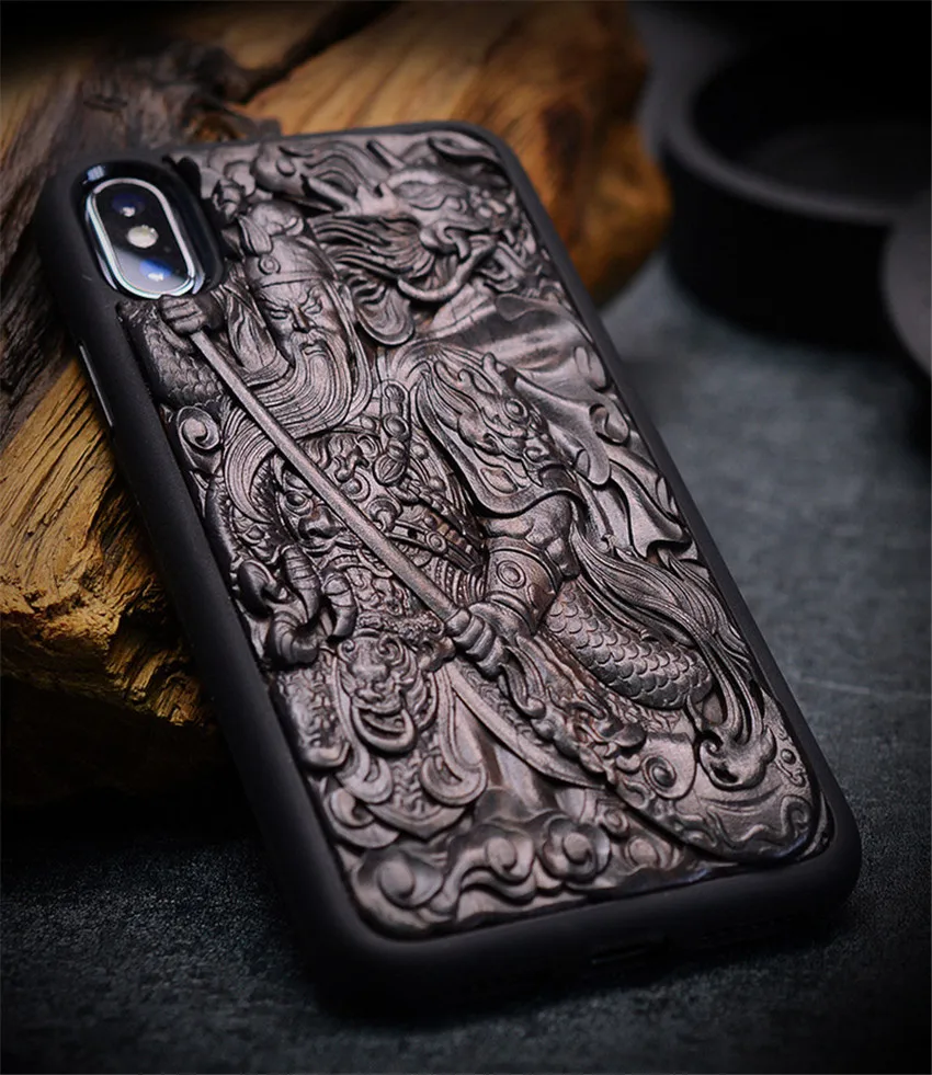 Роскошные изделия из резного черного дерева 3D стерео чехол для iPhone XS TPU полная защитная задняя крышка чехол для телефона чехол s для iPhone X XR XS Max
